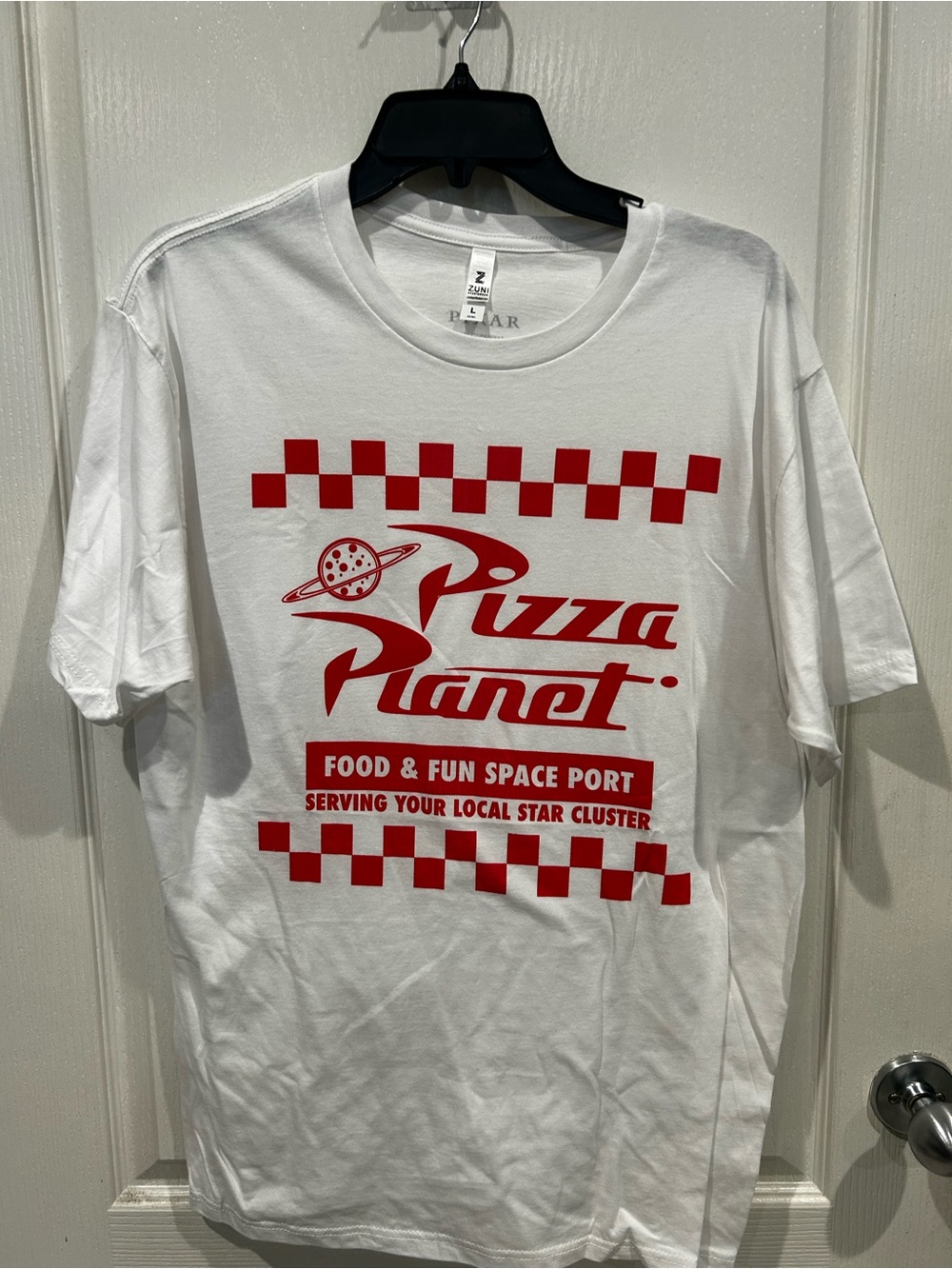 Zuni Pixar Pizza Planet Large Graphic Tee - White with Red Print